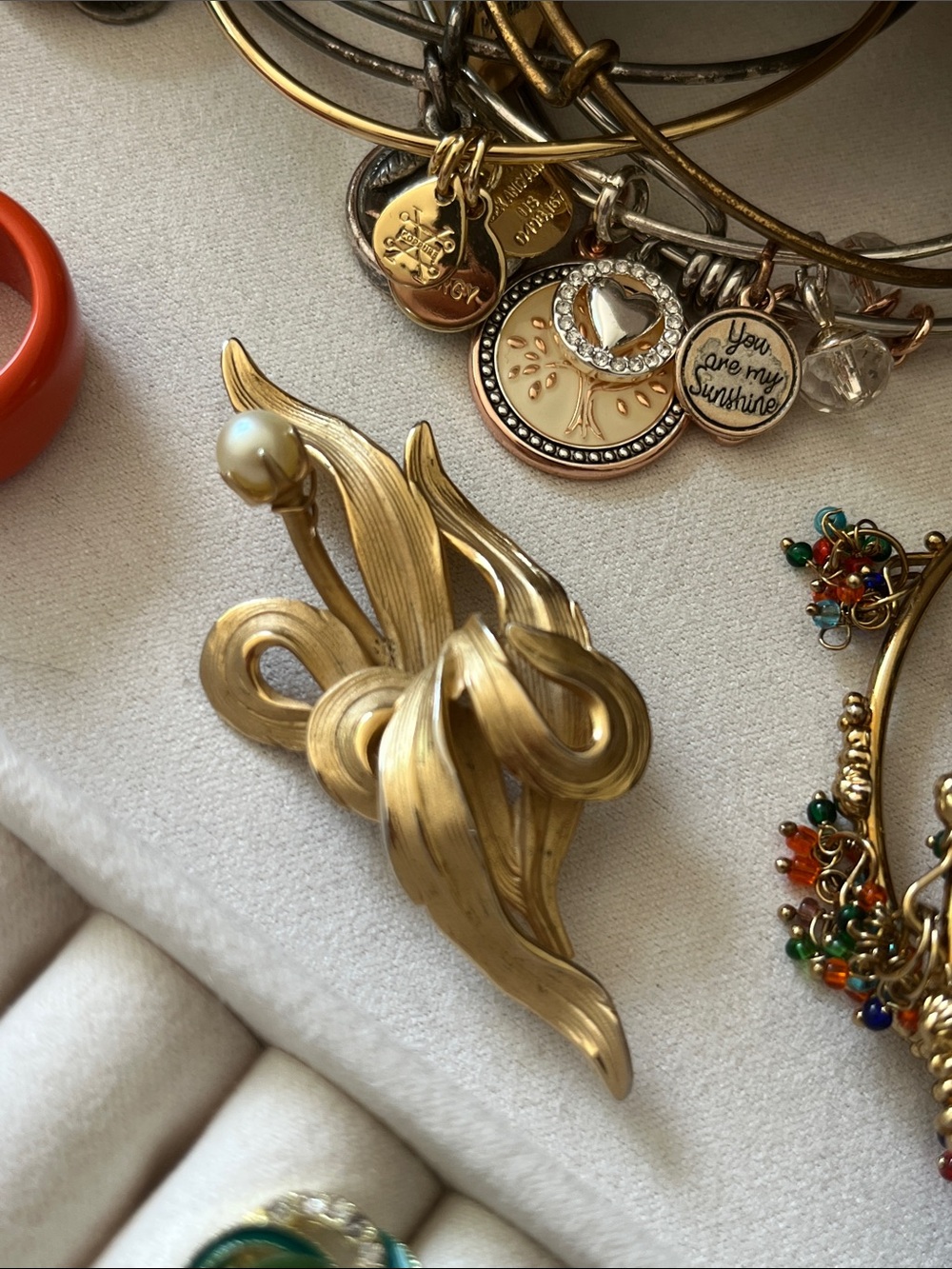 Gold-Tone Leaf Pearl Brooch - Women Jewelry